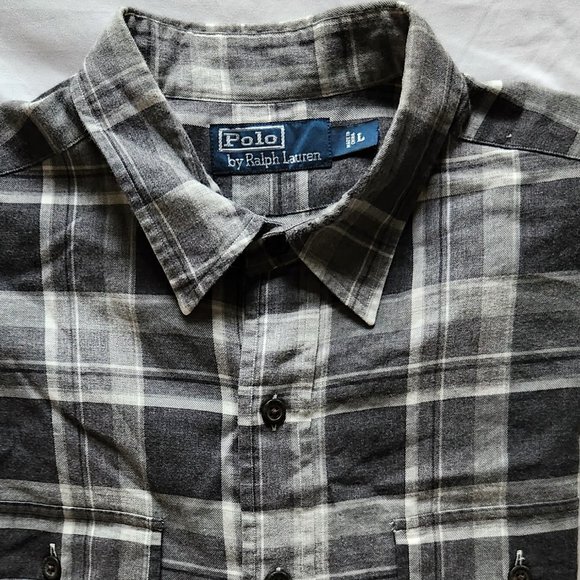 Polo Ralph Lauren Classic Fit Grey Plaid Sport Shirt w Suede Elbow Patches - Picture 4 of 4